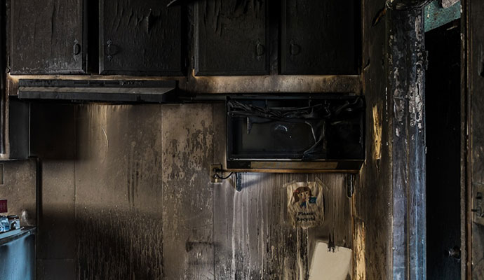 Fire damaged wall