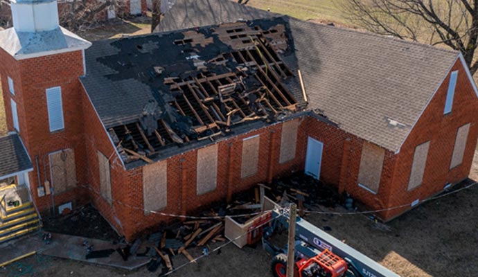 fire damaged house