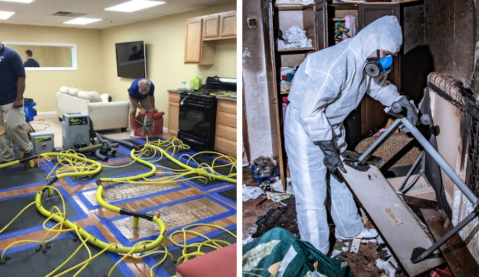 collage of professional water and fire restoration