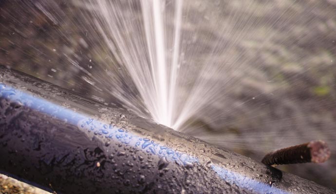 Close-up of a burst water pipe
