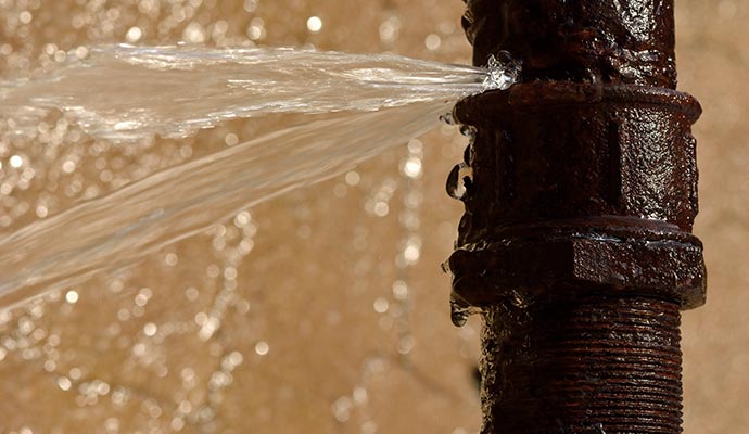 Broken pipe spilling water